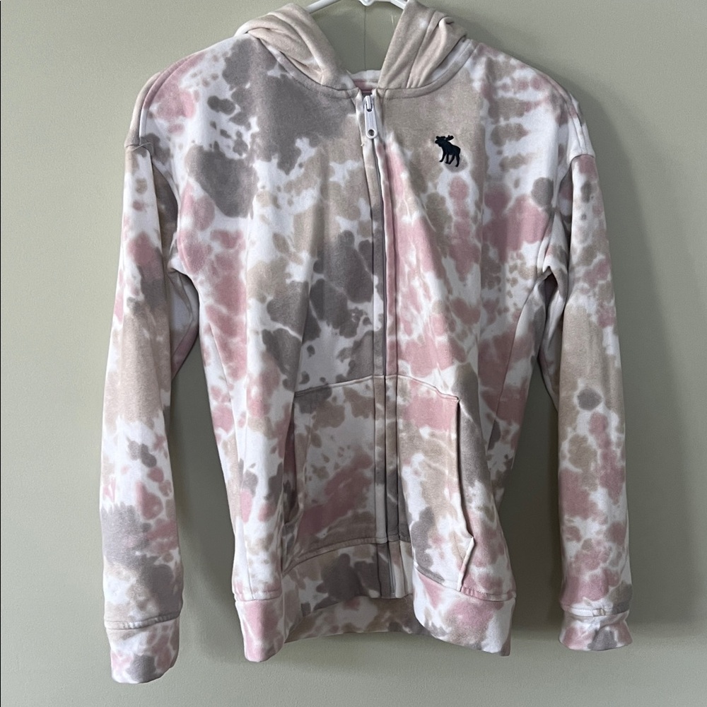 abercrombie kids Pink Taupe and White Tie-Dye Zip Hoodie